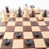 Chess and checker pieces on same board
