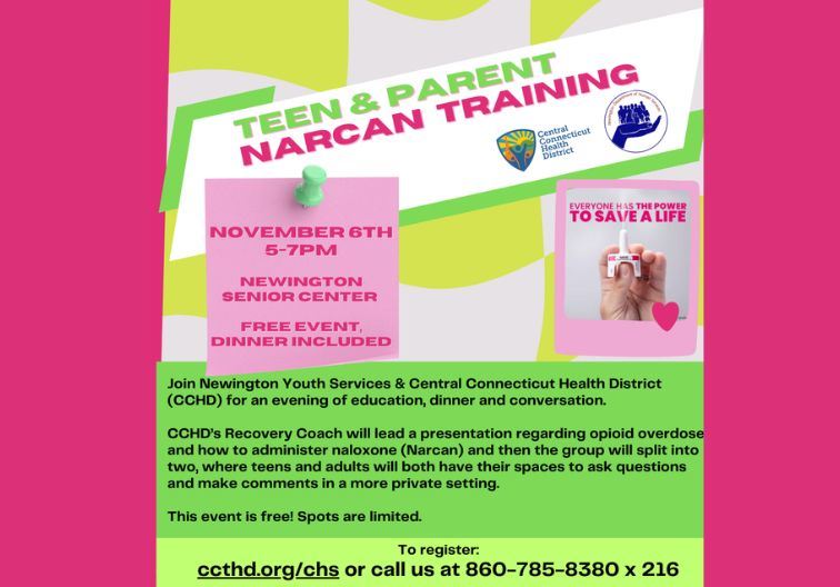 Narcan Training on November 6th from 5:00pm-7:00pm