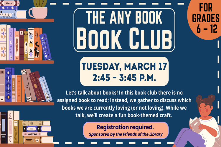The Any Book Book Club 2:45pm - 3:45pm, Tuesday, March 17, 2026
