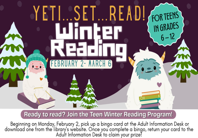 Teen Winter Reading Yeti, Set...Read! Kickoff begins Monday, February 2