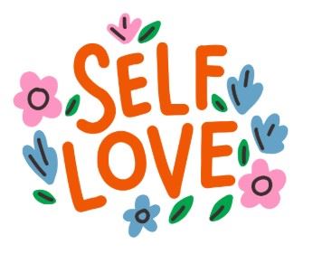 "Self Love" text surrounded by flowers