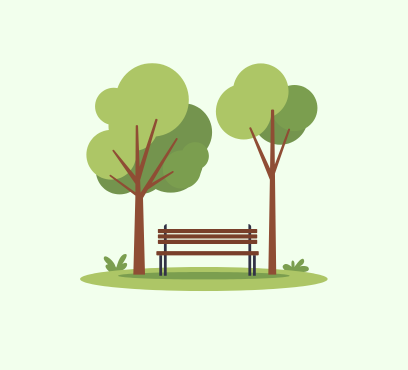Cartoon icon of park bench with trees