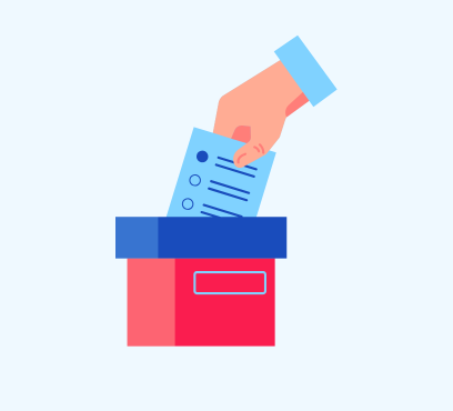 Cartoon ballot box with hand