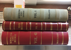 Stack of Town Clerk Records book from Newington